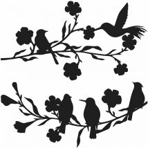 2 pièces mur métallique Art décoration des oiseaux sur les branches mur de silhouette des oiseaux en métal sculpture des feuilles noires et des