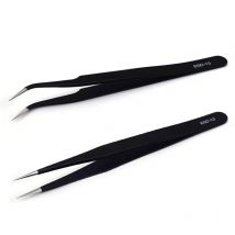 2 pièces Pinces à épiler de Précision Antistatiques-Pince à épiler en acier inoxydable-pour Sourcils, Cils, des poils du visage(Noir)