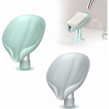 2 Pièces Porte Savon, Boîte à Savon pour Salle de Bains Douche, Porte-Savon à Ventouse, Porte-Savons en Forme de Feuille pour Salle de Bain et