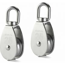 2 Pièces Poulie de levage de poulie en acier inoxydable à poulie simple,Poulie Inox 304 M25 Poulie De Levage 400kg - Argent