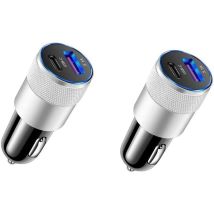 2 pièces pour chargeur de téléphone USB universel QC3.0 PD adaptateur d'alimentation de charge rapide prise de chargeur de voiture - (argent)