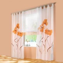2 pièces rideau écharpe rideau imprimé fleurs rideau pour salon chambre boucle écharpe, largeur 150 cm / hauteur 260 cm, orange