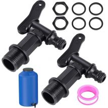 2 Pièces Robinet Cuve Plastique, Robinet Recuperateur Eau de Pluie 3/4, Robinet Exterieur Jardin, Robinet de Baril de Pluie Robinet Bidon, Robinet