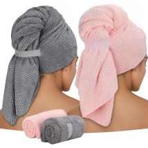 2 pièces Serviettes Microfibre pour Cheveux Longs,Cheveux Séchage Serviettes 100x 60 cm Turban Cheveux Séchage Rapide Super Absorbantes