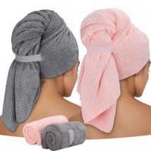 2 pièces Serviettes Microfibre pour Cheveux Longs,Cheveux Séchage Serviettes 100x 60 cm Turban Cheveux Séchage Rapide Super Absorbantes