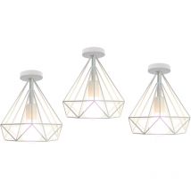 Axhup - Lámparas de Techo, Vintage Plafones con Jaula, Ø25cm Diamante de Metal Luminaria de Techo Geométrica E27 para Dormitorio Salon Loft Blanco