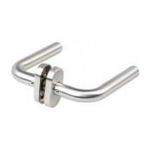 2 poignées inoxydable satinée carré 8 mm pour porte avec rosace ovale