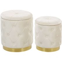 Lot 2 Poufs Coffres de Rangement en Velours Blanc Capitonné et Base en Acier Doré pour Chambre ou Salon au Design Glamour et Vintage Beliani