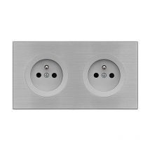 Fontini - 2 prises 2P+T alu glossy dom avec plaque double métallisée gris – Élégance et fonctionnalité optimisée pour vos installations