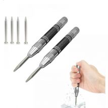 2 punzones centrales automáticos, punzones centrales con resorte, punzones centrales de impacto ajustables, para madera, pared y metal, con 4 puntas