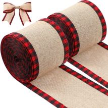 XVX - 2 rollos de cinta navideña de cuadros escoceses, borde reforzado, cinta para árbol de Navidad, borde de tartán, cinta de yute, 6 cm x 6 m
