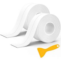 2 Rouleaux Joint Silicone Salle de Bain Blanc, Ruban Auto-Adhésif, Bande Etancheite Joint Baignoire Adapté à de Nombreuses Occasions pour Cuisine ou