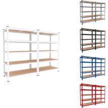 Bricozone - Coppia Di Scaffali In mdf e Metallo Mensole Alta Portata 180 x 90 x 60 cm Fino a 875 kg Con 5 Ripiani Regolabili In Altezza Garage