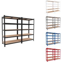 Bricozone - Coppia Di Scaffali In mdf e Metallo Mensole Alta Portata 180 x 90 x 60 cm Fino a 875 kg Con 5 Ripiani Regolabili In Altezza Garage