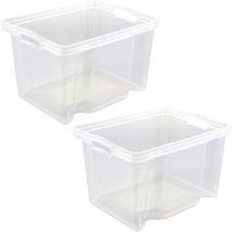 2 scatole portaoggetti con manici integrati, dimensioni: m, 35 x 27 x 21 cm, 13,5 l, trasparente