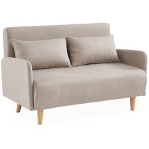 2-seater convertible sofa bed with reclining backrest, Panam, Beige