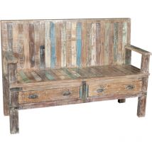 Biscottini - 2 Seater Garden Bench Bench with Storage Space Teak Wood Bench with Armrests and Backrest Outdoor and Indoor Bench