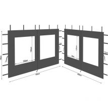 2 Seitenteile aus Polyester mit Fenster 300x195cm für Pavillon 3x3m Seitenwand Anthrazit ral 7012 wasserdicht