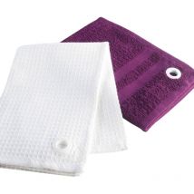 2 Serviettes torchons essuie mains violet et blanc 50 x 50 cm