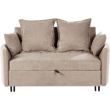 2-Sitzer Sofa Taupe Stoffbezug Gesteppt mit Schlaffunktion Mehrere Kissen Schlanke Metallbeine Modern Skandi Wohnzimmer Schlafsofa Sofabett