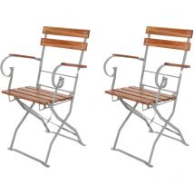 2 Stück Biergarten Sessel Akazie Stahl Pulverbeschichtet-DBG1001-2