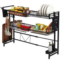 Flasidu - 2-stöckiger Abtropfgestell, für Geschirr mit Haken und Ablagefach,95x 27x 72cm