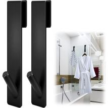 2 Stück Haken Duschwand, Edelstahl Duschhaken ohne Bohren, Türhaken für rahmenlose Glasduschtüren im Badezimmer (17,8 cm) - Schwarz