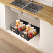 2 Stück Küchenschubladen Set Ausziehschubladen Für Schränke Küchenschrankschublade 25kg Tragkraft Ohne Bohren Raumsparend Leise Auszug Schwarz