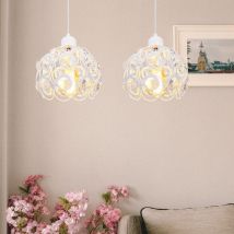 2 Stück Moderne Pendelleuchte Kristall Metall Kronleuchter Höhenverstellbar Hängelampe Weiß Ø26cm