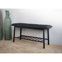 2 Stück Schuhbank aus Bambus 90x34x45cm mit Kissen Sitzbank Bänke schwarz mit Ablage