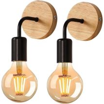 2 Stück Wandlampe E27 Holz,wandleuchte Schwarz Industrial, Metal Modern Innen Für Schlafzimmer Bett Wohnzimmer Flur Treppen - Ohne Leuchtmittel