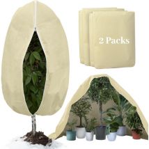 2 Stück Winterschutz Vlieshaube beige, 200 x 240cm 80g/qm extrem haltbar – Kübelpflanzensack atmungsaktiv Olivenbäume, Palmen/Frostschutz