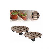 2 Stück WPC Pflanzenroller Rollbrett Pflanzen Blumenroller Rolluntersetzer Blumentopf, 100 kg Tragkraft mit rollen für Innen und Außen (Rund Ø30cm,