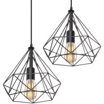 2 Stücke Industrielle Pendelleuchte E27 Ø25cm Metall Eisen Hängend Pendelleuchte Für Wohnzimmer Esszimmer,schwarz