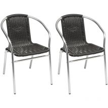 2 Stück Bistro Stapelstuhl Aluminium / Rattan schwarz-D537481-2