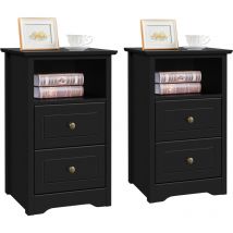 2er Set Nachtschrank Nachttisch Kommode Schrank Beistelltisch für Schlafzimmer Wohnzimmer Flur 40 x 35 x 60 cm Holz Schwarz - Yaheetech