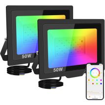 2PCS 50W rgbcw LED-Flutlicht für den Außenbereich mit Außen- und Innenanwendung, mehrfarbiges 4-Modi-Flutlichtlicht, Neon-LED-Strahler für Garten,
