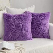 2 taies d'oreiller en fourrure artificielle, violet-Fei Yu