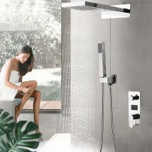 Senderpick - Système de douche encastré en argent avec douchette lcd Douche de pluie Douchette à main en cascade Douchette de tête Affichage