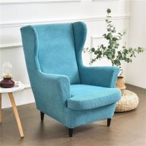 2-teiliger Stretch-ohrensesselbezug Mit T-förmigem Kissen, Einfarbig, Jacquard-gewebe, Verdickt, Rutschfest, Türkis