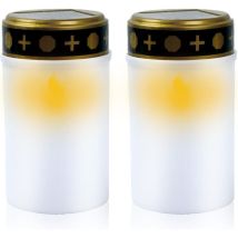 2-teiliges Led-friedhofsbeleuchtungsset, Grabkerze Für Lampen, Weiße Friedhofskerze, Led-trauerkerzen, Solar-friedhofsleuchten, Für Friedhöfe Mit Led-