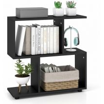 2-tier Bookcase Irregular Storage Shelf Wood Shelving Units w/ 4 Compartments