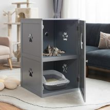 Costway - 2-Tier Cat House Indoor Pet Crate Litter Box Enclosure Side Storage Cabinet