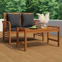 2-tlg. Garten-Lounge-Set,Gartenmöbel-Set,Terrassen-Sitzgruppe mit Dunkelgrauen Kissen Massivholz CFW195060