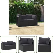 The Living Store 2-tlg. Garten-Sofagarnitur mit Auflagen Poly Rattan Schwarz - Outdoor Möbel - Gartenmöbel - Lounge Set - Rattan Gartenmöbel