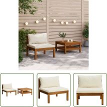The Living Store 2-tlg. Garten-Sofagarnitur mit Cremeweißen Kissen Akazienholz - Holz Gartenmöbel - Outdoor Möbel - Gartenlounge - Akasienholz