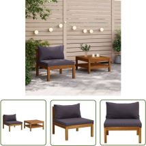 The Living Store 2-tlg. Garten-Sofagarnitur mit Dunkelgrauen Kissen Akazienholz - Holz Gartenmöbel - Gartensorgseset - Loungemöbel - Outdoor Möbel