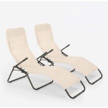 Beach And Garden Design - 2 transats pliants bain de soleil pour jardin et plage en acier Pasha - Beige