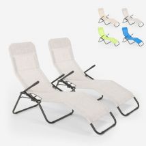 Beach And Garden Design - 2 transats pliants bain de soleil pour jardin et plage en acier Pasha - Gris