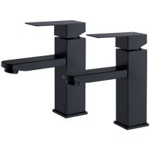 Ubeegol - 2 Uds Grifo de Lavabo Negro para Baño – Mezclador de Agua Fría y Caliente con Maneta Cuadrada, Acero Inoxidable, Desmontable para Lavamanos